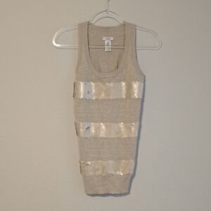 Cache Metallic Knit Top in Silver and Cream